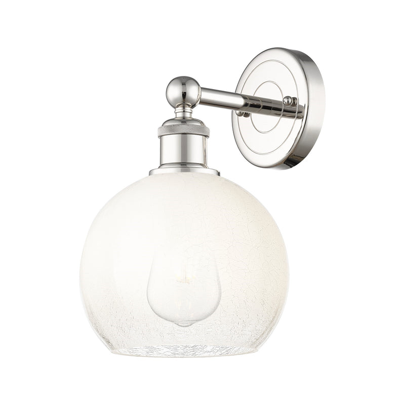 Innovations Brookhaven Globe 8in 1-Light Wall Sconce | Industrial Polished Nickel Steel and Opal Glass | Damp Rated Bathroom & | Model 616-1W-PN-G483-8OP