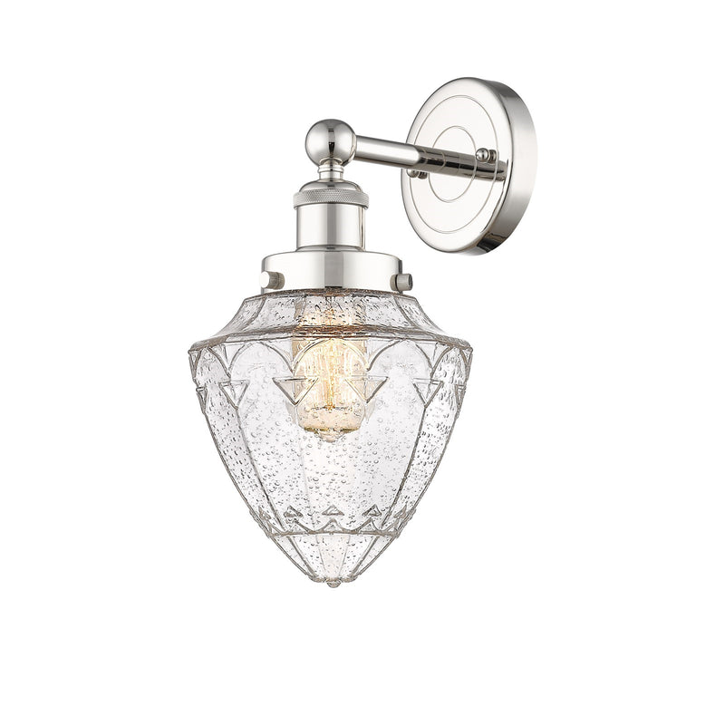 Innovations Lighting Bullet 1-Light 7in Wall Sconce | Industrial Polished Nickel Steel and Seedy Glass | Bathroom & Hallway | Model 616-1W-PN-G664-7