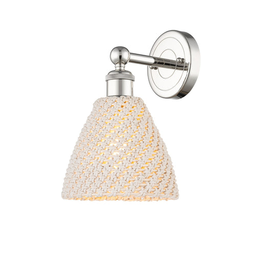 Innovations Bristol Natural 1-Light Wall Sconce | Industrial Polished Nickel Steel and Natural Fiber Dome Shade | Bathroom & | Model 616-1W-PN-NBD-75-NAT