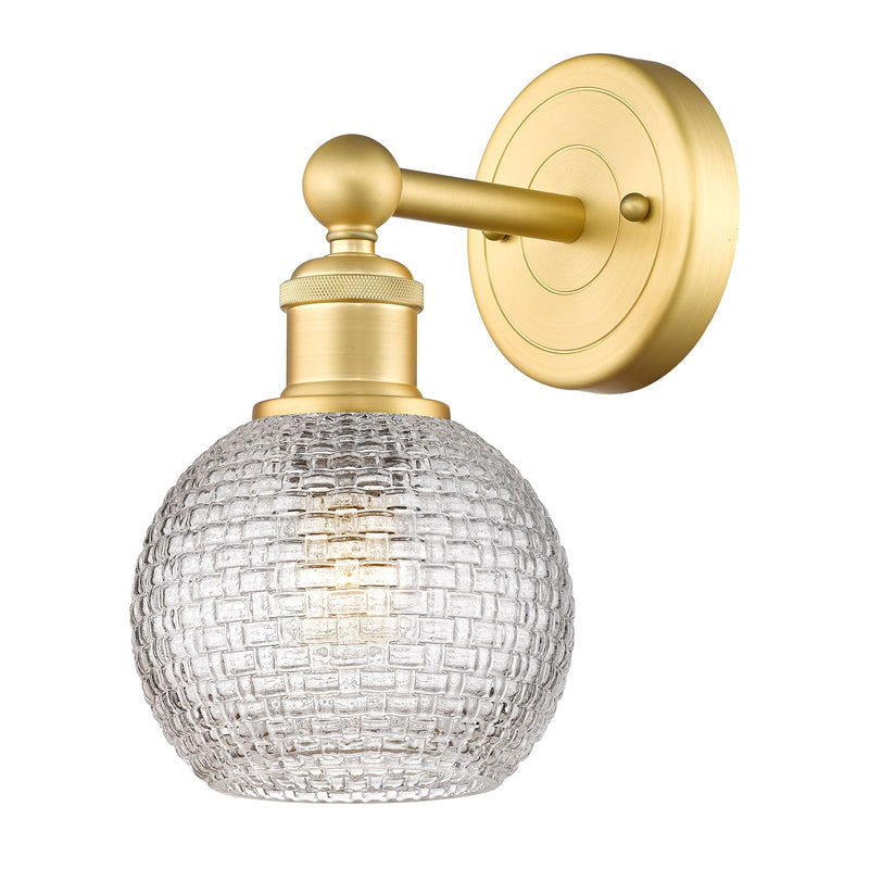 Innovations Athens 1-Light Wall Sconce | Modern Farmhouse Satin Gold Steel and Clear Basket Weave Glass | Living Room & | Model 616-1W-SG-G122C-6CL