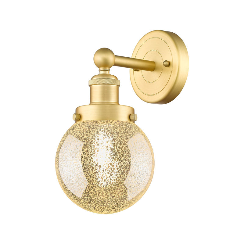 Innovations Beacon 6in 1-Light Wall Sconce | Industrial Satin Gold Steel and Mercury Glass | Bathroom & Hallway Accent | 6 x 7.5 | Model 616-1W-SG-G208-6
