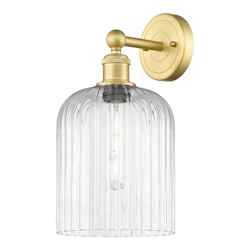 Innovations Bridal Veil 1-Light 5in Sconce | Art Nouveau Satin Gold Steel and Clear Ribbed Glass | Bathroom & Hallway Damp | Model 616-1W-SG-G559-8CL
