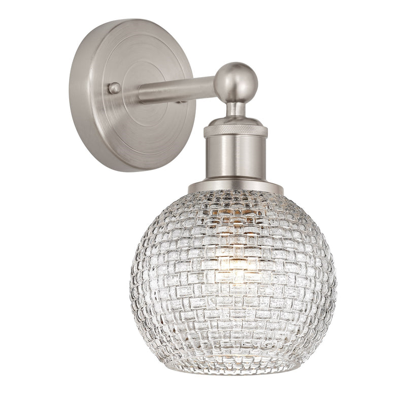 Innovations Athens 6in 1-Light Wall Sconce | Modern Farmhouse Brushed Satin Nickel and Clear Basket Weave Glass | Entryway & | Model 616-1W-SN-G122C-6CL