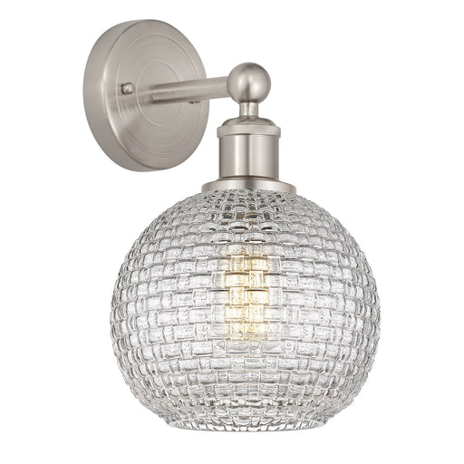 Innovations Athens 8in 1-Light Wall Sconce | Modern Farmhouse Satin Nickel and Clear Basket Weave Glass | Bathroom & Hallway | Model 616-1W-SN-G122C-8CL