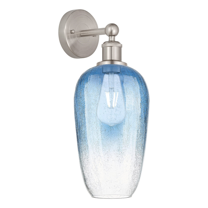 Innovations Brookhaven Flute 7in 1-Light Wall Sconce | Industrial Brushed Satin Nickel Steel and Sapphire Blue Glass | Bathroom | Model 616-1W-SN-G484-7SB