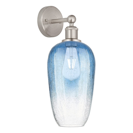 Innovations Brookhaven Flute 7in 1-Light Wall Sconce | Industrial Brushed Satin Nickel Steel and Sapphire Blue Glass | Bathroom | Model 616-1W-SN-G484-7SB