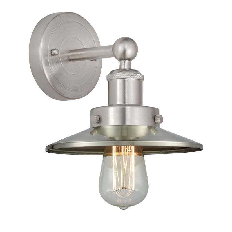 Innovations Railroad 8in 1-Light Wall Sconce | Industrial Brushed Satin Nickel Steel and Cast Brass with Metal Shade | Hallway & | Model 616-1W-SN-M2-SN