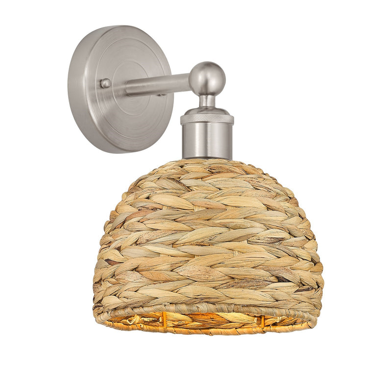 Innovations Woven Rattan 8in 1-Light Wall Sconce | Industrial Brushed Satin Nickel and Natural Fiber Dome Shade | Living Room | Model 616-1W-SN-RBD-8-NAT