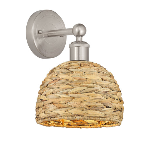 Innovations Woven Rattan 8in 1-Light Wall Sconce | Industrial Brushed Satin Nickel and Natural Fiber Dome Shade | Living Room | Model 616-1W-SN-RBD-8-NAT