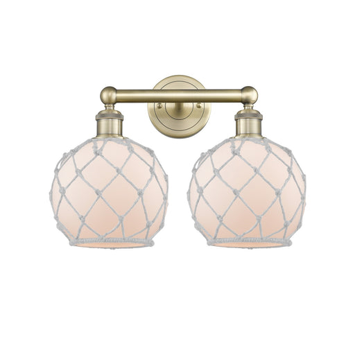 Innovations Farmhouse Rope 17in 2-Light Bath Vanity Light | Industrial Antique Brass Steel and White Frosted Glass Rope Shade | Model 616-2W-AB-G121-8RW