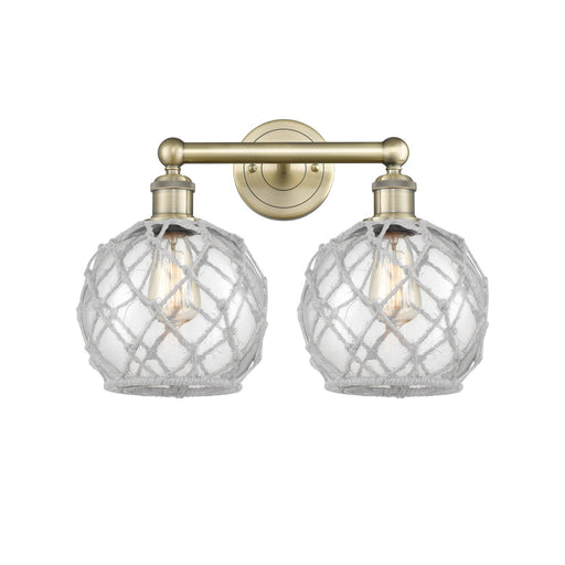 Innovations Farmhouse Rope 17in 2-Light Bath Vanity | Industrial Antique Brass Steel and Clear Glass with White Rope | Bathroom | Model 616-2W-AB-G122-8RW