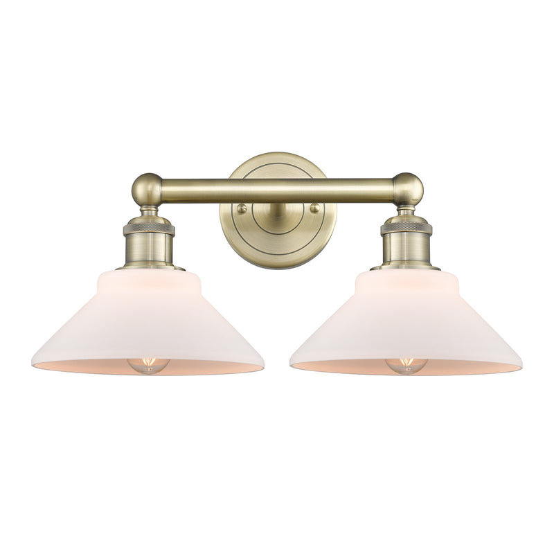 Innovations Orwell 17in 2-Light Bath Vanity Light | Industrial Antique Brass Steel and Matte White Glass | Bathroom Vanity | 17.38 | Model 616-2W-AB-G131