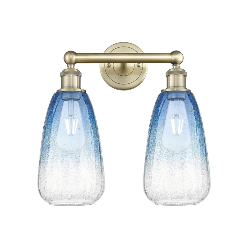 Innovations Brookhaven Almond 15in 2-Light Bath Vanity Light | Industrial Antique Brass and Sapphire Blue Glass | Bathroom | Model 616-2W-AB-G480-6SB