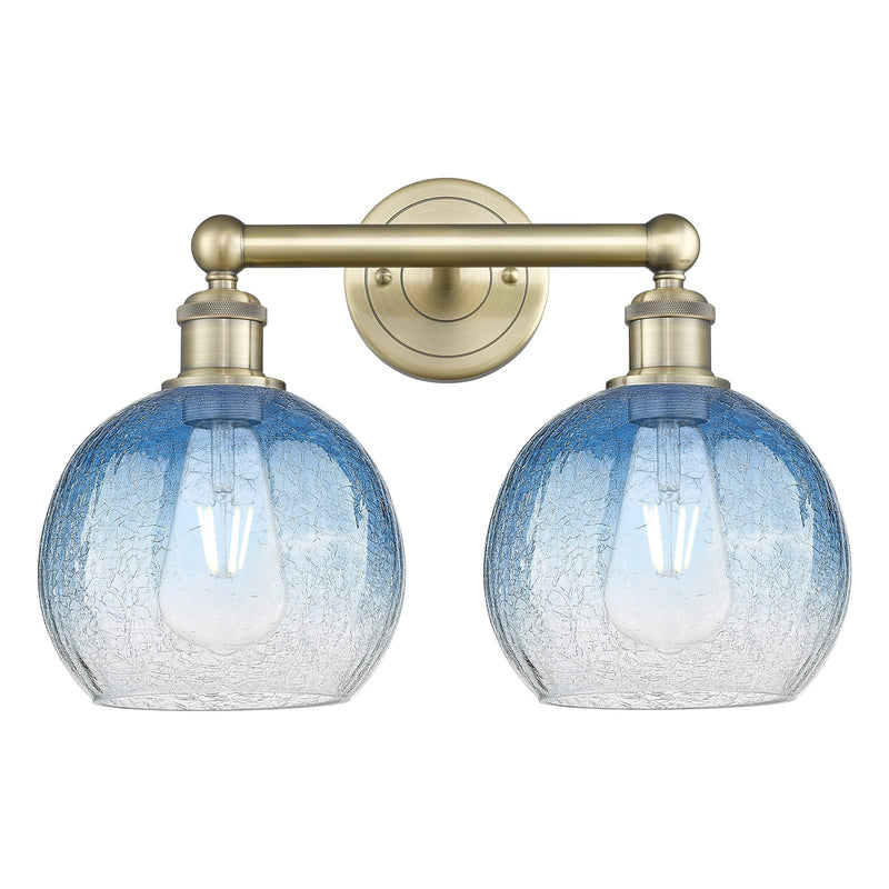 Innovations Brookhaven Globe 17in 2-Light Bath Vanity | Industrial Antique Brass Steel and Sapphire Blue Glass | Bathroom & | Model 616-2W-AB-G483-8SB