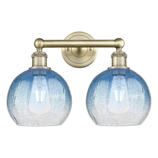 Innovations Brookhaven Globe 17in 2-Light Bath Vanity | Industrial Antique Brass Steel and Sapphire Blue Glass | Bathroom & | Model 616-2W-AB-G483-8SB