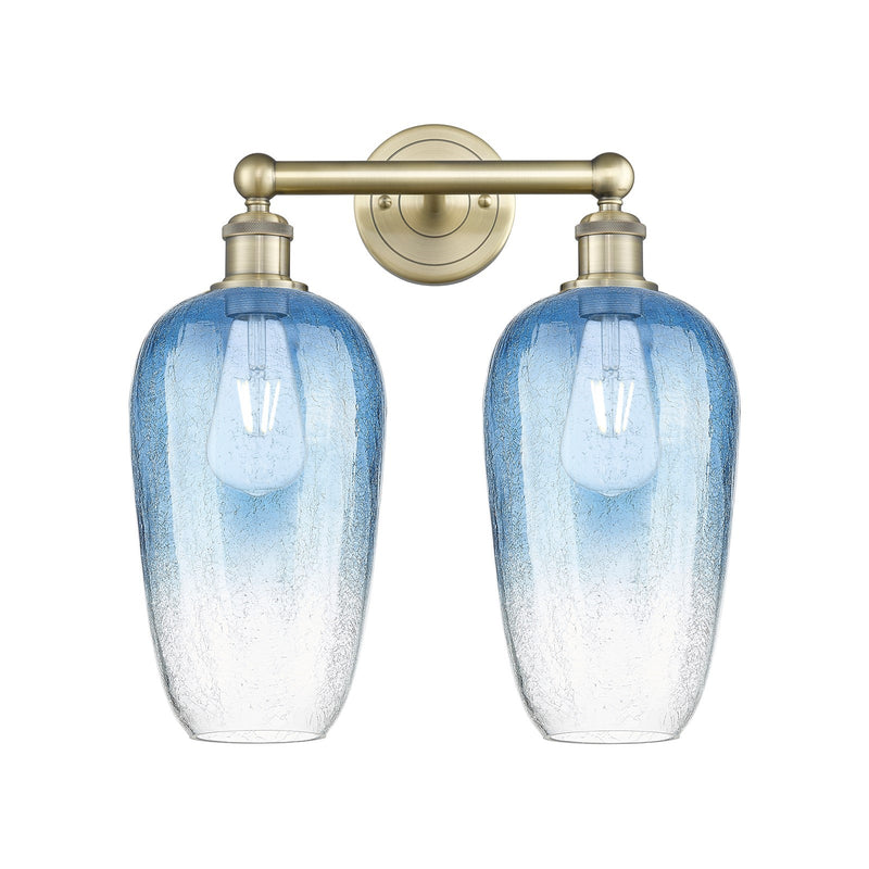 Innovations Brookhaven Flute 16in 2-Light Bath Vanity | Industrial Antique Brass Steel and Sapphire Blue Glass | Bathroom | Model 616-2W-AB-G484-7SB