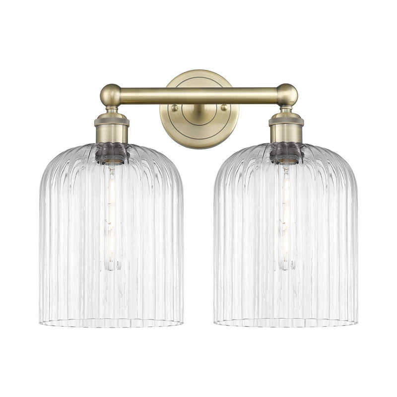 Innovations Bridal Veil 14in 2-Light Bath Vanity | Art Nouveau Antique Brass Steel and Clear Ribbed Glass | Bathroom Vanity & | Model 616-2W-AB-G559-8CL