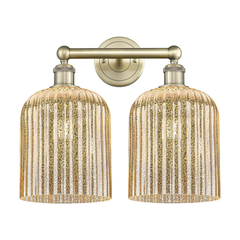 Innovations Bridal Veil 14in 2-Light Bath Vanity | Art Nouveau Antique Brass and Mercury Ribbed Glass | Bathroom Vanity Light | Model 616-2W-AB-G559-8ME