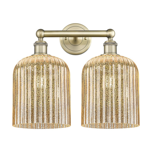Innovations Bridal Veil 14in 2-Light Bath Vanity | Art Nouveau Antique Brass and Mercury Ribbed Glass | Bathroom Vanity Light | Model 616-2W-AB-G559-8ME