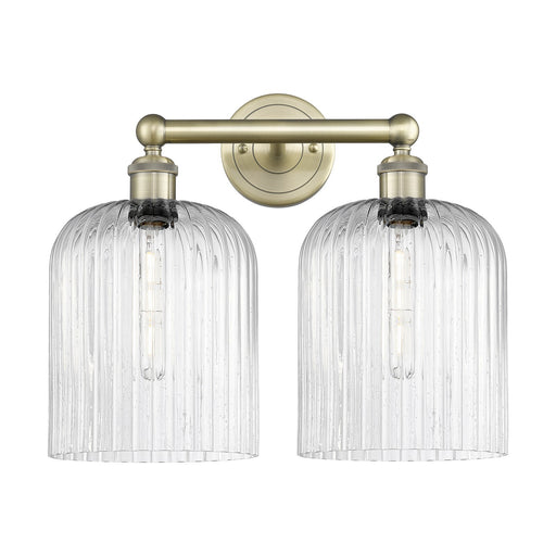 Innovations Bridal Veil 14in 2-Light Bath Vanity Light | Art Nouveau Antique Brass Steel and Seedy Ribbed Glass | Bathroom | Model 616-2W-AB-G559-8SDY