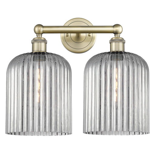 Innovations Bridal Veil 14in 2-Light Bath Vanity | Art Nouveau Antique Brass Steel and Light Smoke Ribbed Glass | Bathroom | Model 616-2W-AB-G559-8SM