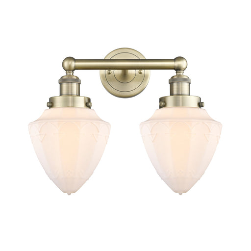 Innovations Bullet 16in 2-Light Bath Vanity Light | Industrial Antique Brass and Matte White Frosted Glass | Bathroom Vanity | 16 | Model 616-2W-AB-G661-7