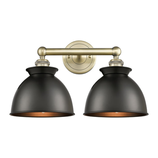 Innovations Adirondack 17in 2-Light Bath Vanity | Industrial Farmhouse Antique Brass and Matte Black Metal Shade | Bathroom | Model 616-2W-AB-M14-BK