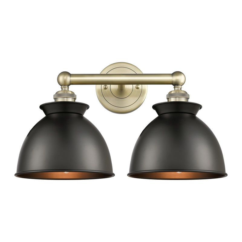 Innovations Adirondack 17in 2-Light Bath Vanity | Industrial Farmhouse Antique Brass and Matte Black Metal Shade | Bathroom | Model 616-2W-AB-M14-BK