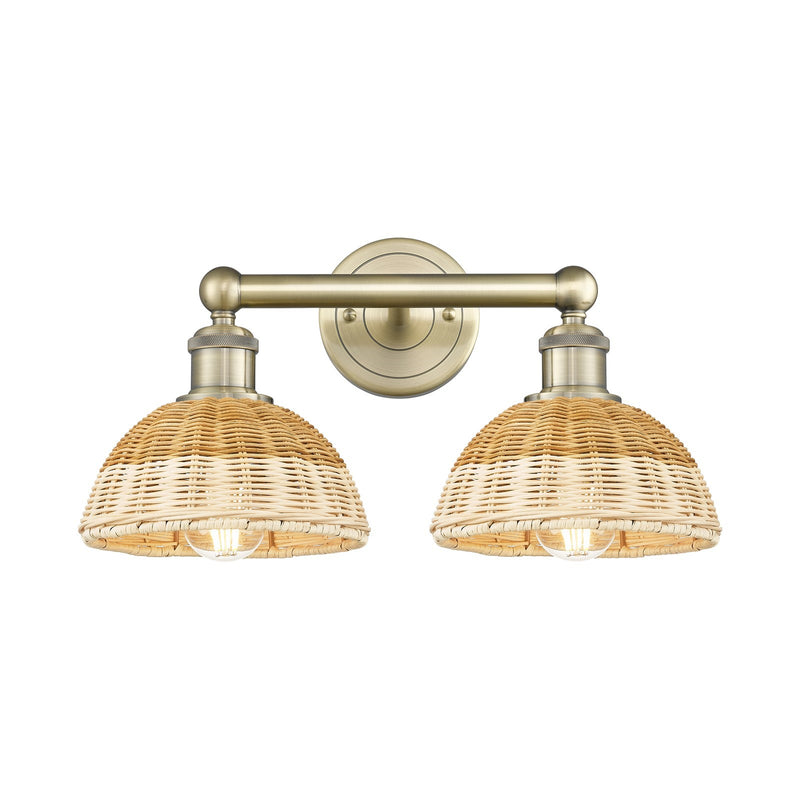 Innovations Bristol Natural II 17in 2-Light Bath Vanity Light | Industrial Antique Brass Steel and Natural Fiber Shade | Model 616-2W-AB-NBD2-75-NAT