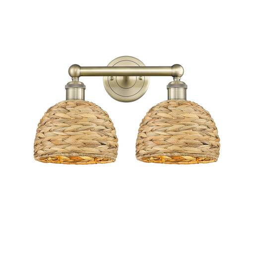 Innovations Woven Rattan 17in 2-Light Bath Vanity Light | Industrial Antique Brass and Natural Fiber Shade | Bathroom Vanity | Model 616-2W-AB-RBD-8-NAT