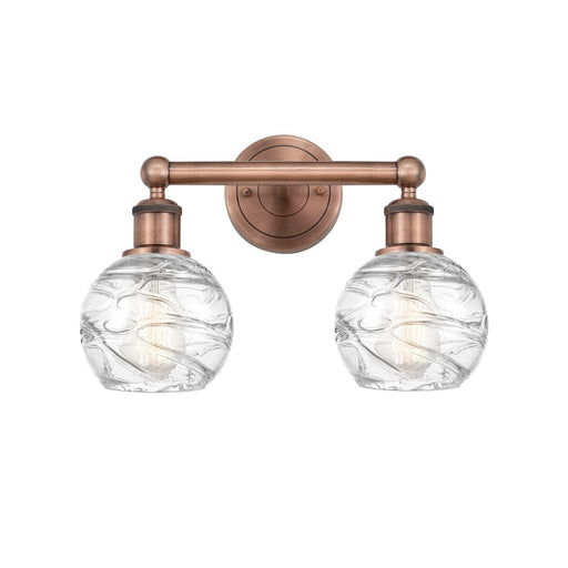 Innovations Athens Deco Swirl 15in 2-Light Bath Vanity Light | Industrial Antique Copper and Clear Glass | Damp Rated Bathroom | Model 616-2W-AC-G1213-6CL