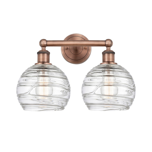Innovations Athens Deco Swirl 17in 2-Light Bath Vanity Light | Industrial Antique Copper and Clear Deco Swirl Glass | Bathroom | Model 616-2W-AC-G1213-8CL