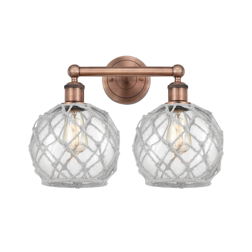 Innovations Farmhouse Rope 17in 2-Light Bath Vanity Light | Industrial Antique Copper Steel and Clear Glass with White Rope | Model 616-2W-AC-G122-8RW