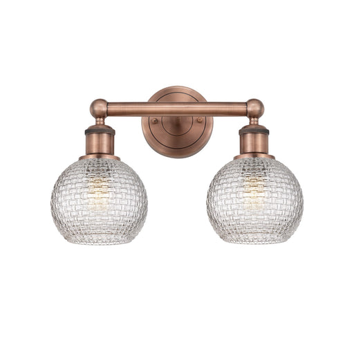 Innovations Athens 15in 2-Light Bath Vanity Light | Modern Farmhouse Antique Copper Steel and Clear Basket Weave Glass | Model 616-2W-AC-G122C-6CL