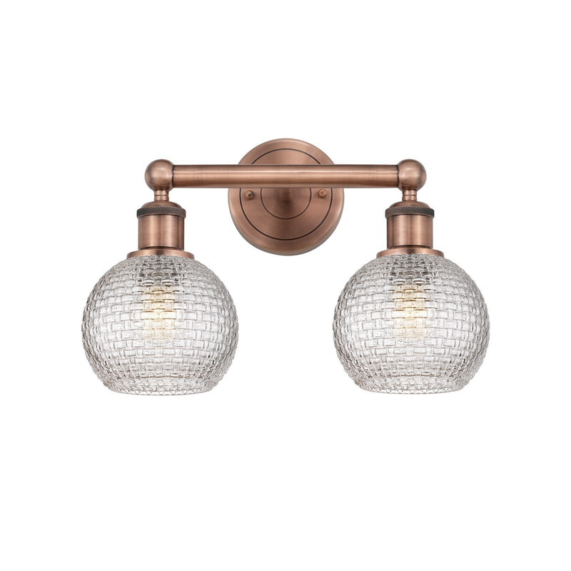 Innovations Athens 15in 2-Light Bath Vanity Light | Modern Farmhouse Antique Copper Steel and Clear Basket Weave Glass | Model 616-2W-AC-G122C-6CL