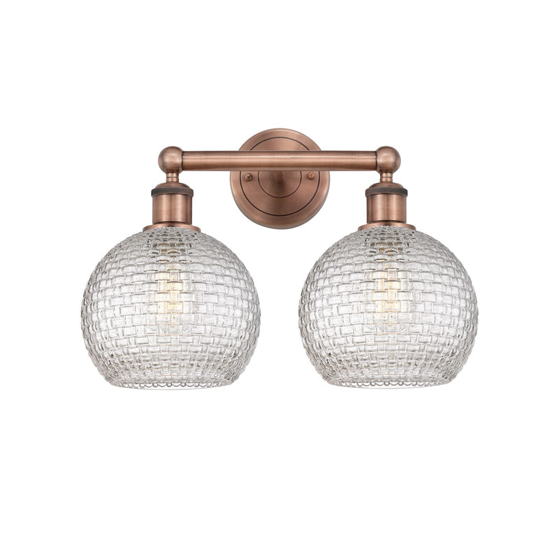 Innovations Athens 17in 2-Light Bath Vanity Light | Modern Farmhouse Antique Copper Steel and Clear Basket Weave Glass | Model 616-2W-AC-G122C-8CL