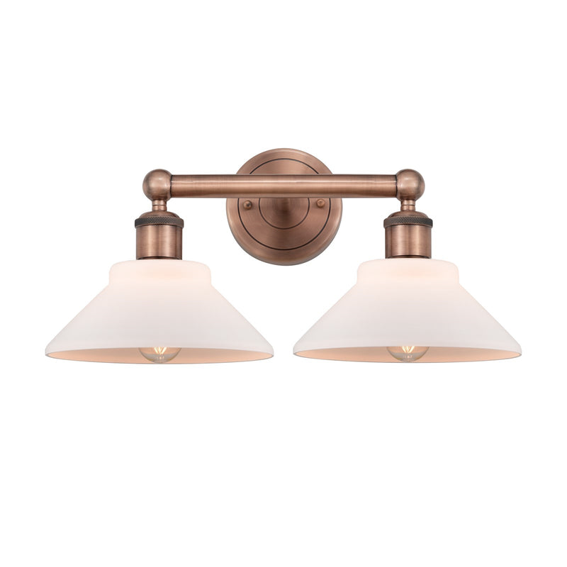Innovations Orwell 17in 2-Light Bath Vanity Light | Industrial Antique Copper Steel and Matte White Glass | Bathroom Vanity | 17.38 | Model 616-2W-AC-G131