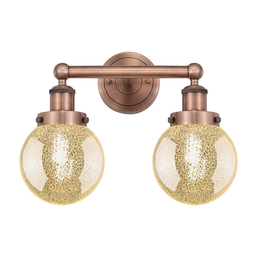 Innovations Beacon 15in 2-Light Bath Vanity Light | Industrial Antique Copper Steel and Mercury Glass | Bathroom Vanity & Powder | Model 616-2W-AC-G208-6