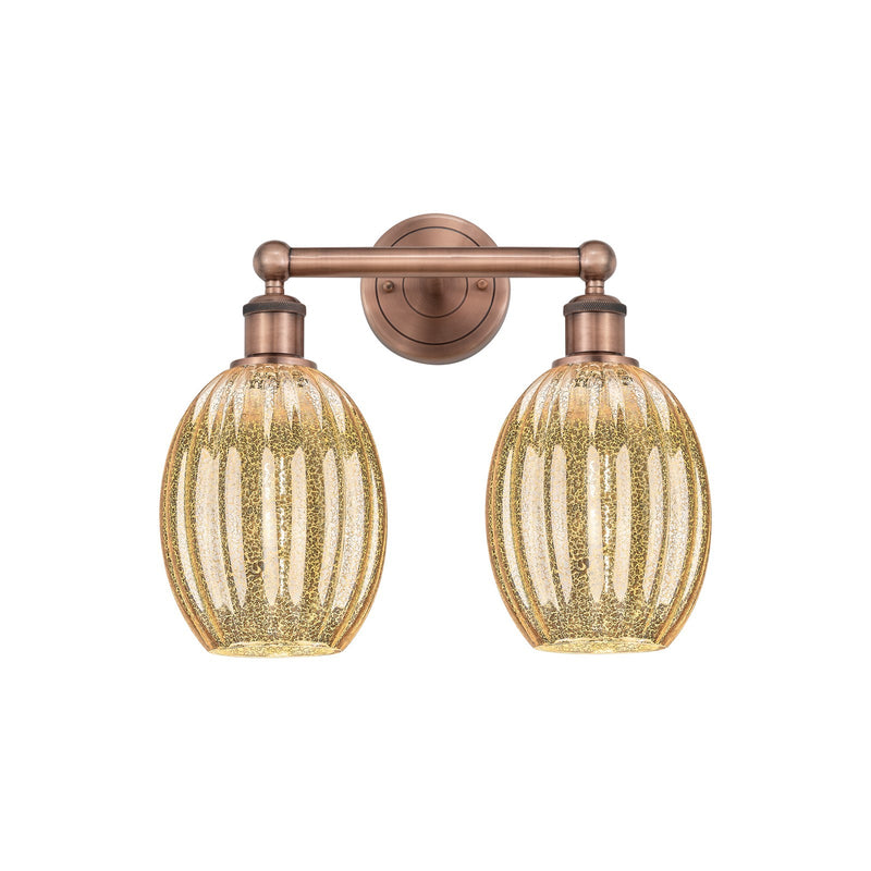Innovations Preston Bulb 15in 2-Light Bath Vanity Light | Industrial Antique Copper Steel and Mercury Glass | Damp Rated | Model 616-2W-AC-G459-6ME