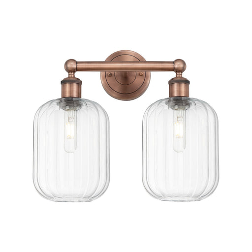 Innovations Preston Cylinder 16in 2-Light Bath Vanity Light | Industrial Antique Copper and Clear Glass | Bathroom Vanity | Model 616-2W-AC-G460-7CL