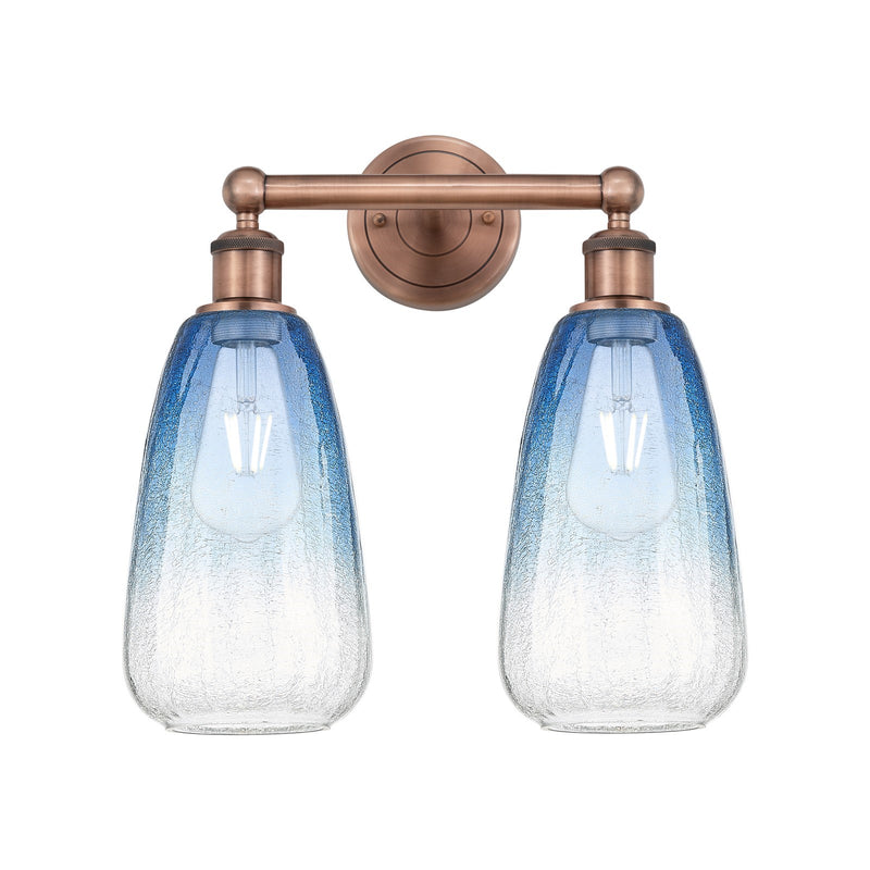 Innovations Brookhaven Almond 15in 2-Light Bath Vanity Light | Industrial Antique Copper Steel and Sapphire Blue Glass | Model 616-2W-AC-G480-6SB