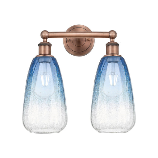 Innovations Brookhaven Almond 15in 2-Light Bath Vanity Light | Industrial Antique Copper Steel and Sapphire Blue Glass | Model 616-2W-AC-G480-6SB