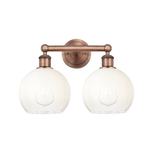 Innovations Brookhaven Globe 17in 2-Light Bath Vanity Light | Industrial Antique Copper Steel and Opal Glass | Damp Rated | Model 616-2W-AC-G483-8OP