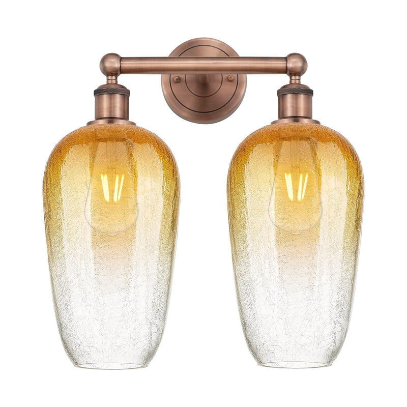Innovations Brookhaven Flute 16in 2-Light Bath Vanity Light | Industrial Antique Copper and Amber Glass | Bathroom Vanity | 16 | Model 616-2W-AC-G484-7AM