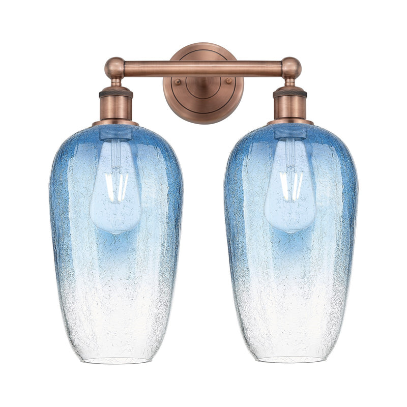 Innovations Brookhaven Flute 16in 2-Light Bath Vanity Light | Industrial Antique Copper Steel and Sapphire Blue Glass | Model 616-2W-AC-G484-7SB