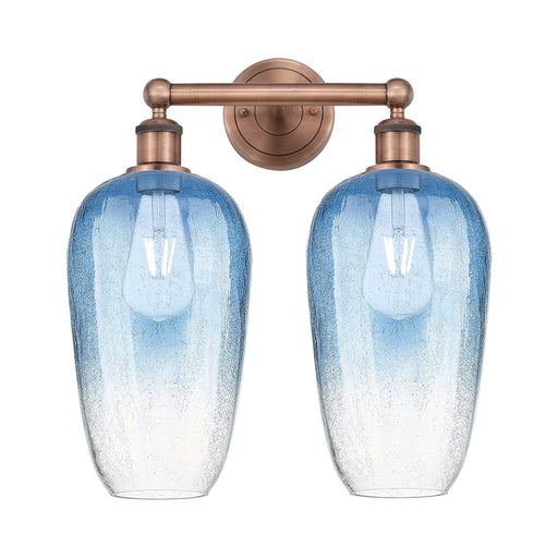Innovations Brookhaven Flute 16in 2-Light Bath Vanity Light | Industrial Antique Copper Steel and Sapphire Blue Glass | Model 616-2W-AC-G484-7SB
