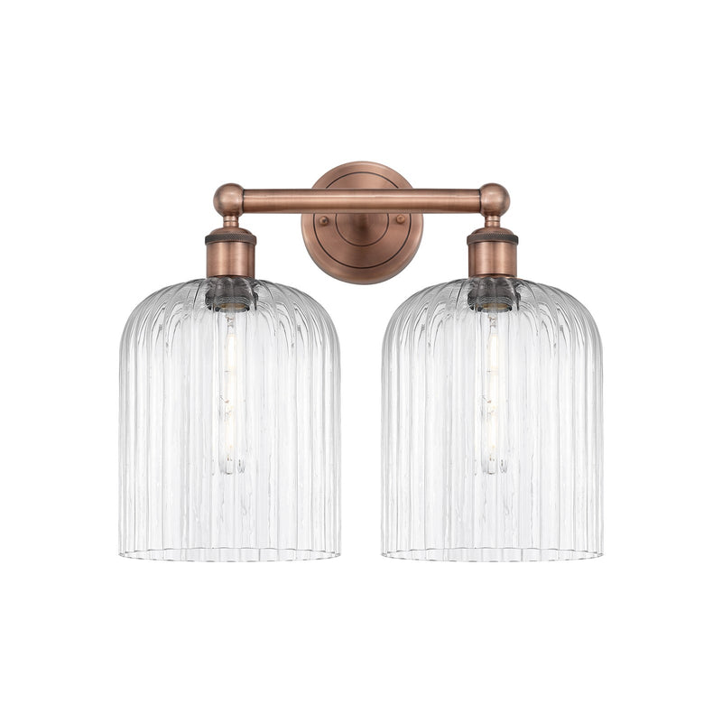 Innovations Bridal Veil 14in 2-Light Bath Vanity | Art Nouveau Industrial Antique Copper Steel and Clear Ribbed Glass | Model 616-2W-AC-G559-8CL