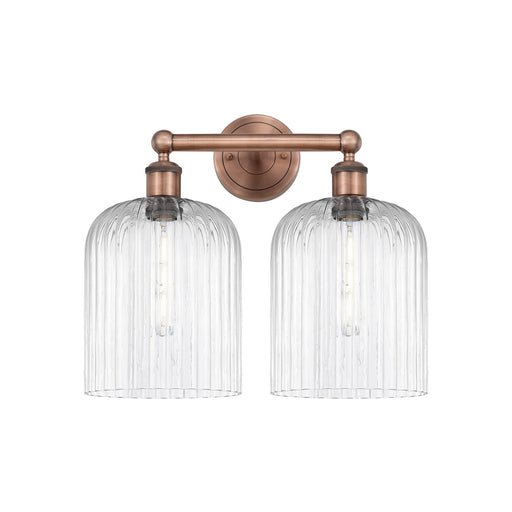 Innovations Bridal Veil 14in 2-Light Bath Vanity | Art Nouveau Industrial Antique Copper Steel and Clear Ribbed Glass | Model 616-2W-AC-G559-8CL