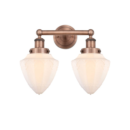 Innovations Bullet 16in 2-Light Bath Vanity Light | Industrial Art Nouveau Antique Copper Steel and Matte White Frosted Glass | Model 616-2W-AC-G661-7
