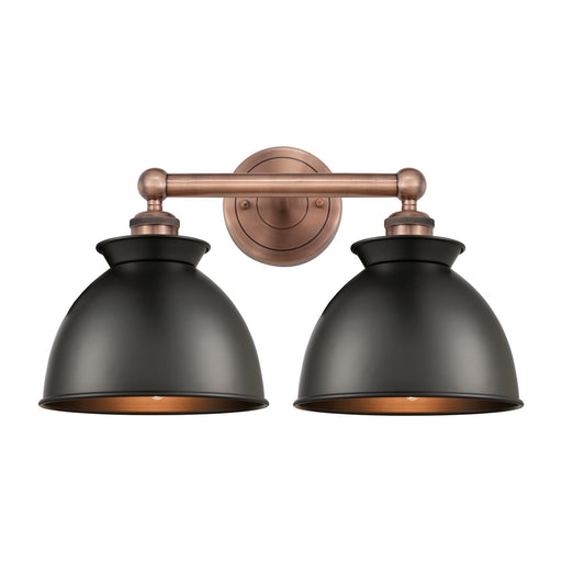 Innovations Adirondack 17.25in 2-Light Bath Vanity Light | Industrial Antique Copper and Matte Black Metal Shade | Bathroom | Model 616-2W-AC-M14-BK